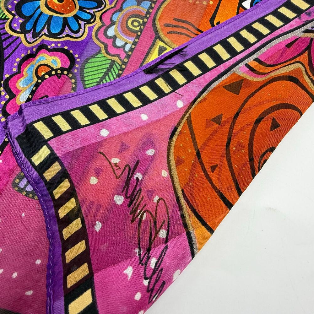 Laurel Burch Colorful Cats Silky Scarf 11x53 Boho Multicolor Rainbow Kittens - Picture 7 of 8